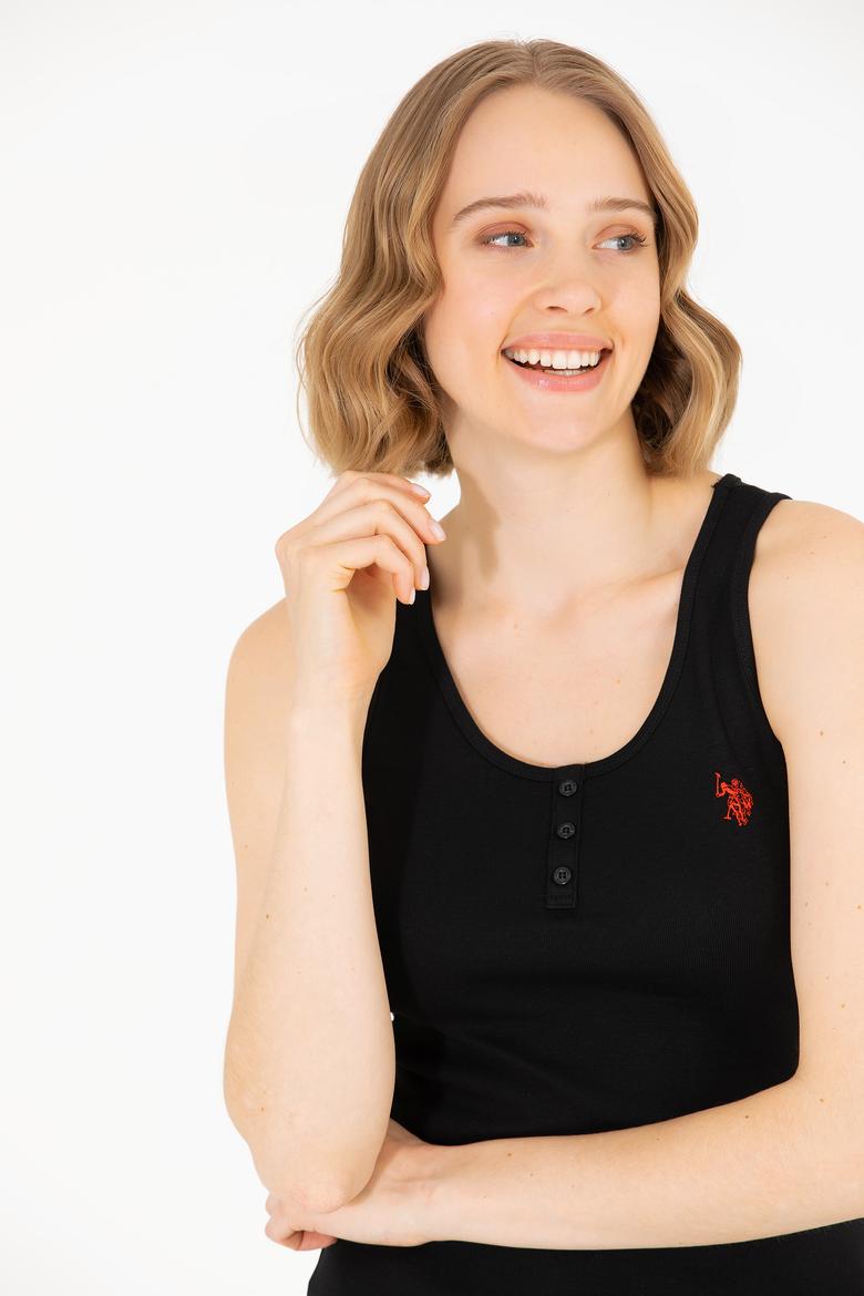 Kadın Siyah Bisiklet Yaka Kolsuz Basic Tişört - 50262673029