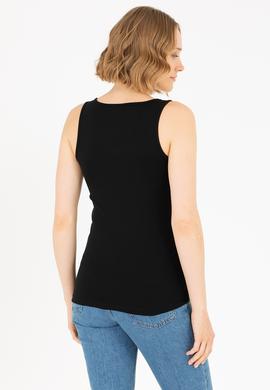 Kadın Siyah Bisiklet Yaka Kolsuz Basic Tişört - 50262673029