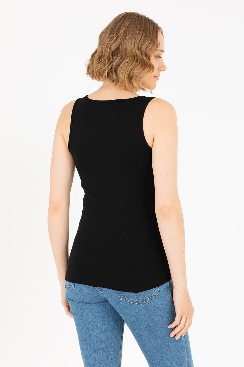 Kadın Siyah Bisiklet Yaka Kolsuz Basic Tişört - 50262673029