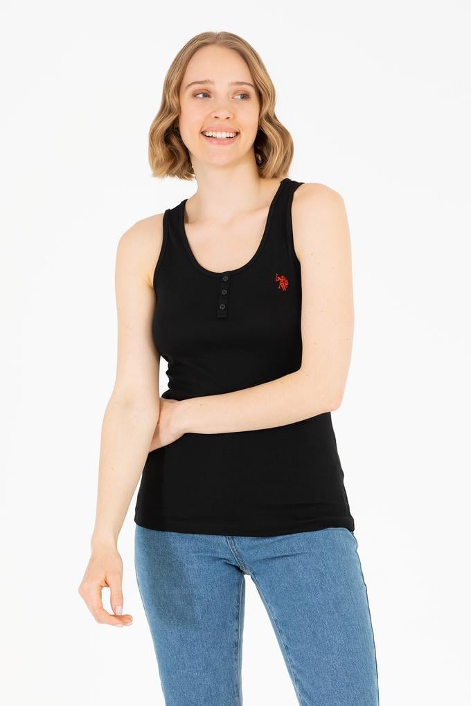 Kadın Siyah Bisiklet Yaka Kolsuz Basic Tişört