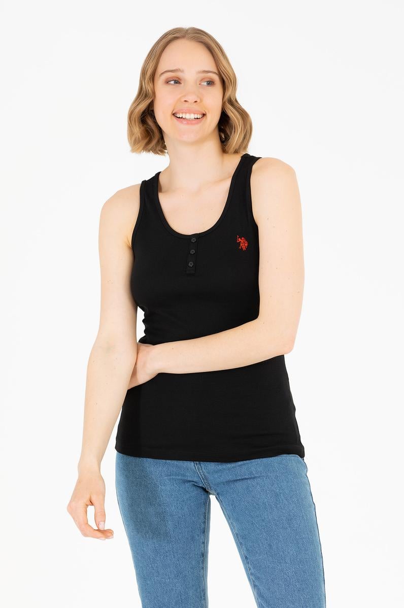 Kadın Siyah Bisiklet Yaka Kolsuz Basic Tişört