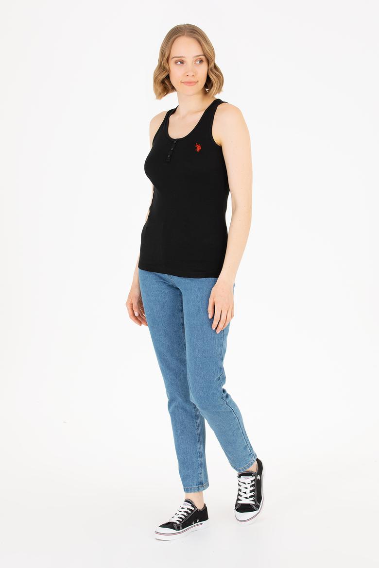 Kadın Siyah Bisiklet Yaka Kolsuz Basic Tişört - 50262673029