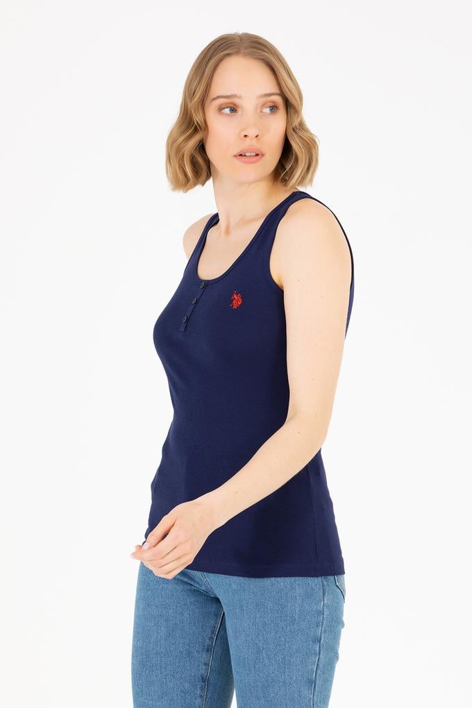 Kadın Lacivert Bisiklet Yaka Kolsuz Basic Tişört