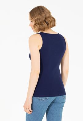 Kadın Lacivert Bisiklet Yaka Kolsuz Basic Tişört - 50262673053