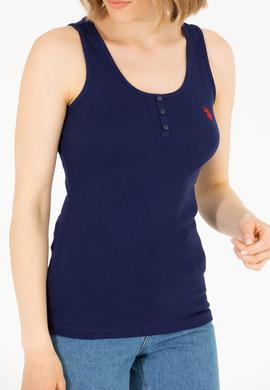 Kadın Lacivert Bisiklet Yaka Kolsuz Basic Tişört - 50262673053