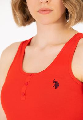 Kadın Kırmızı Bisiklet Yaka Kolsuz Basic Tişört - 50262673101