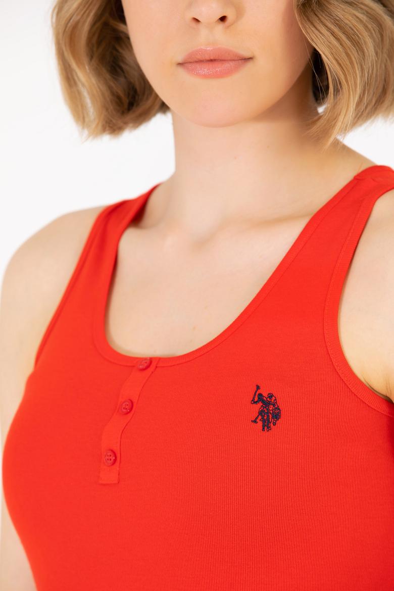 Kadın Kırmızı Bisiklet Yaka Kolsuz Basic Tişört - 50262673101