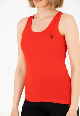 Kadın Kırmızı Bisiklet Yaka Kolsuz Basic Tişört - 50262673101