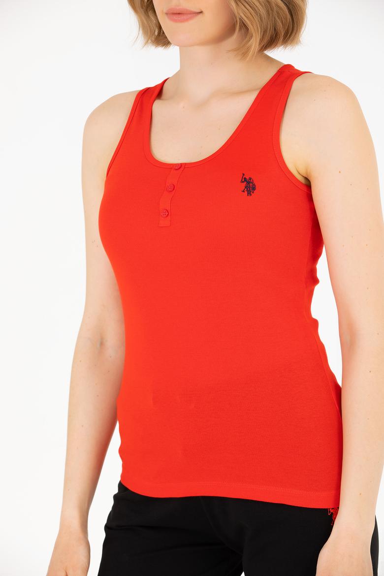 Kadın Kırmızı Bisiklet Yaka Kolsuz Basic Tişört - 50262673101