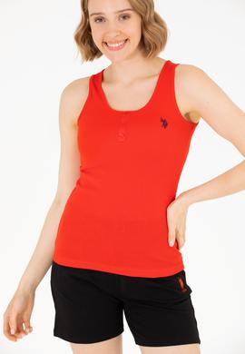 Kadın Kırmızı Bisiklet Yaka Kolsuz Basic Tişört - 50262673101