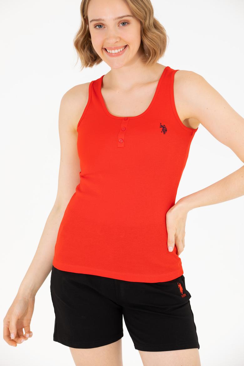 Kadın Kırmızı Bisiklet Yaka Kolsuz Basic Tişört - 50262673101