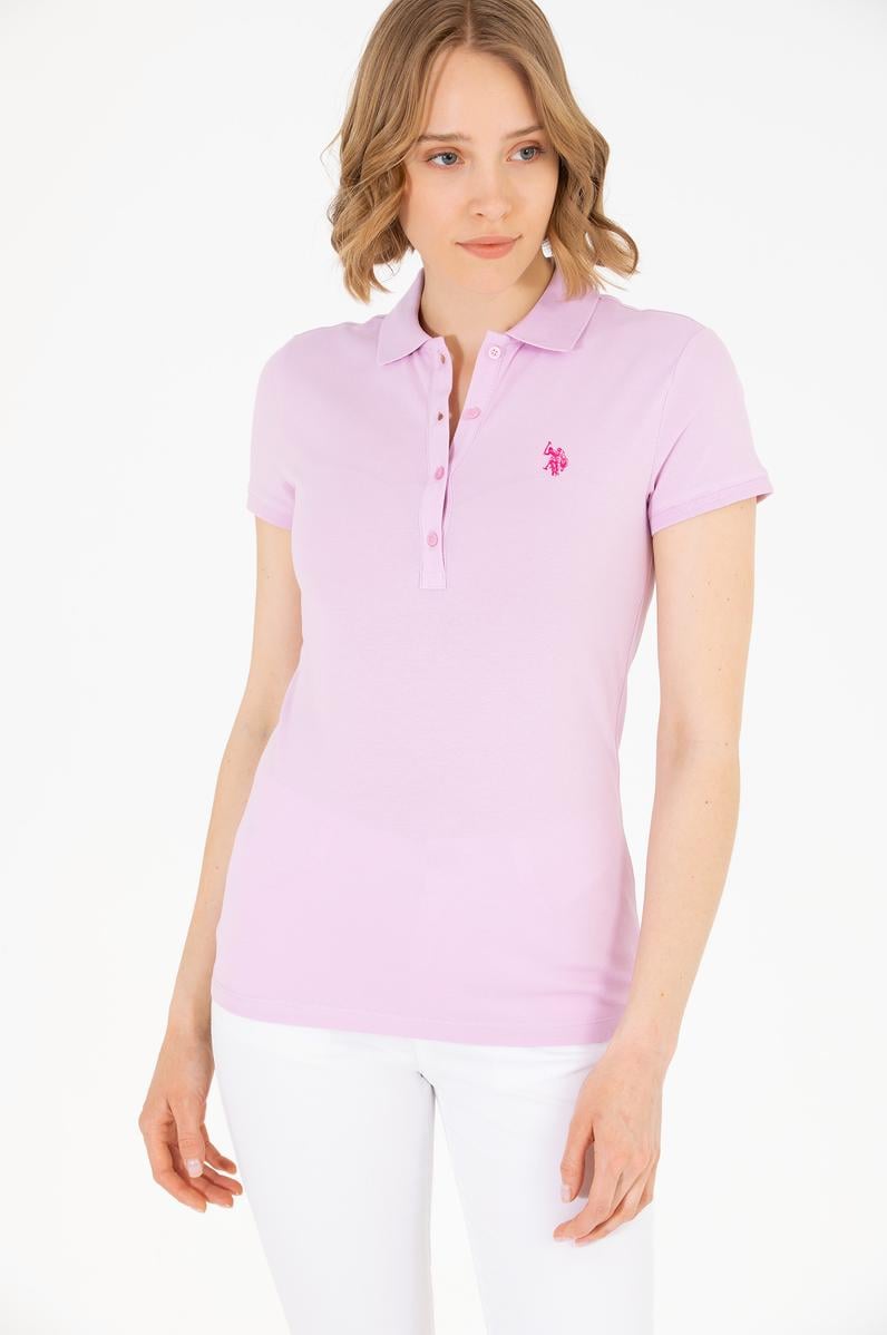 Kadın Açık Pembe Basic Polo Yaka Tişört