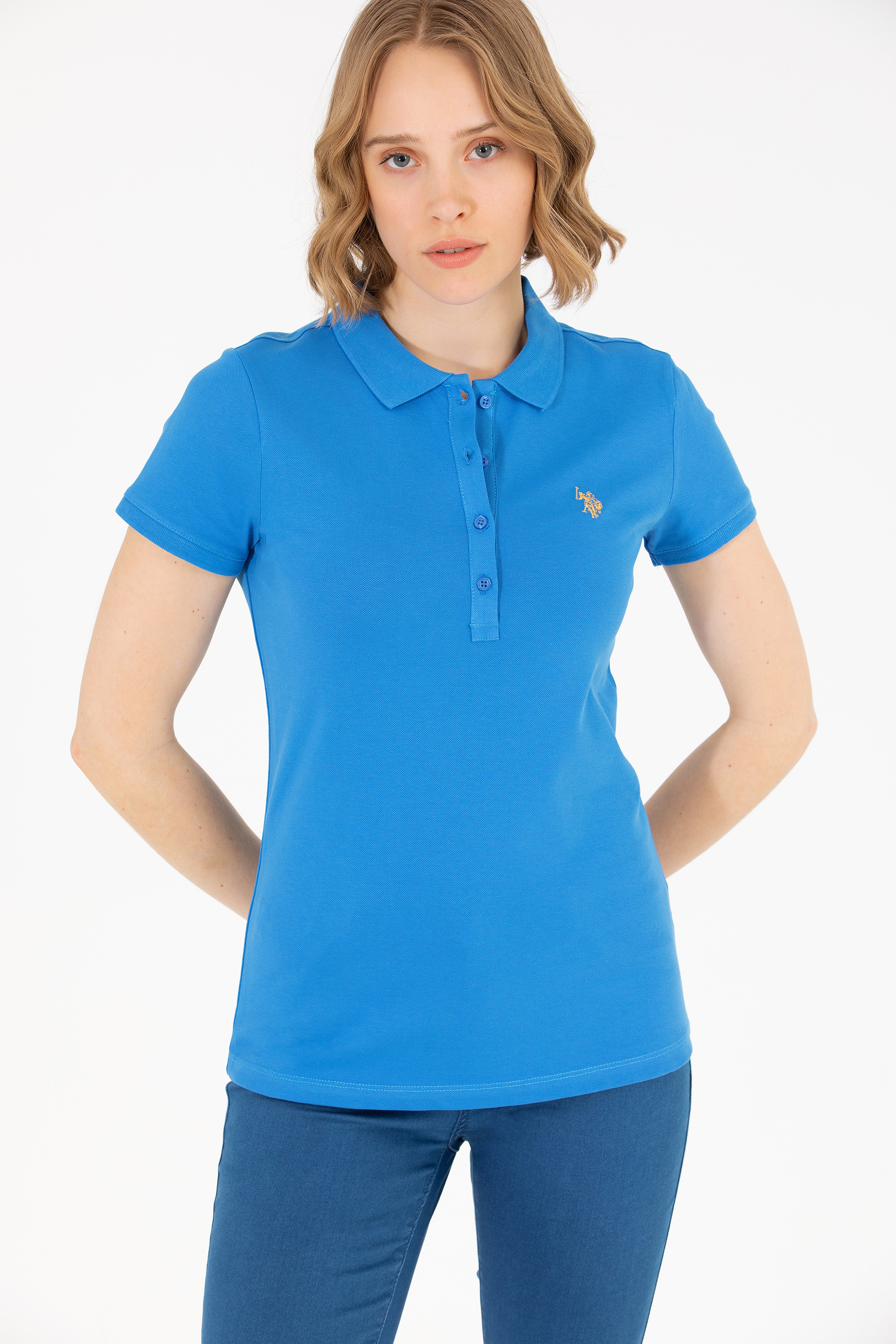 Kadın Saks Basic Polo Yaka Tişört - Image 2