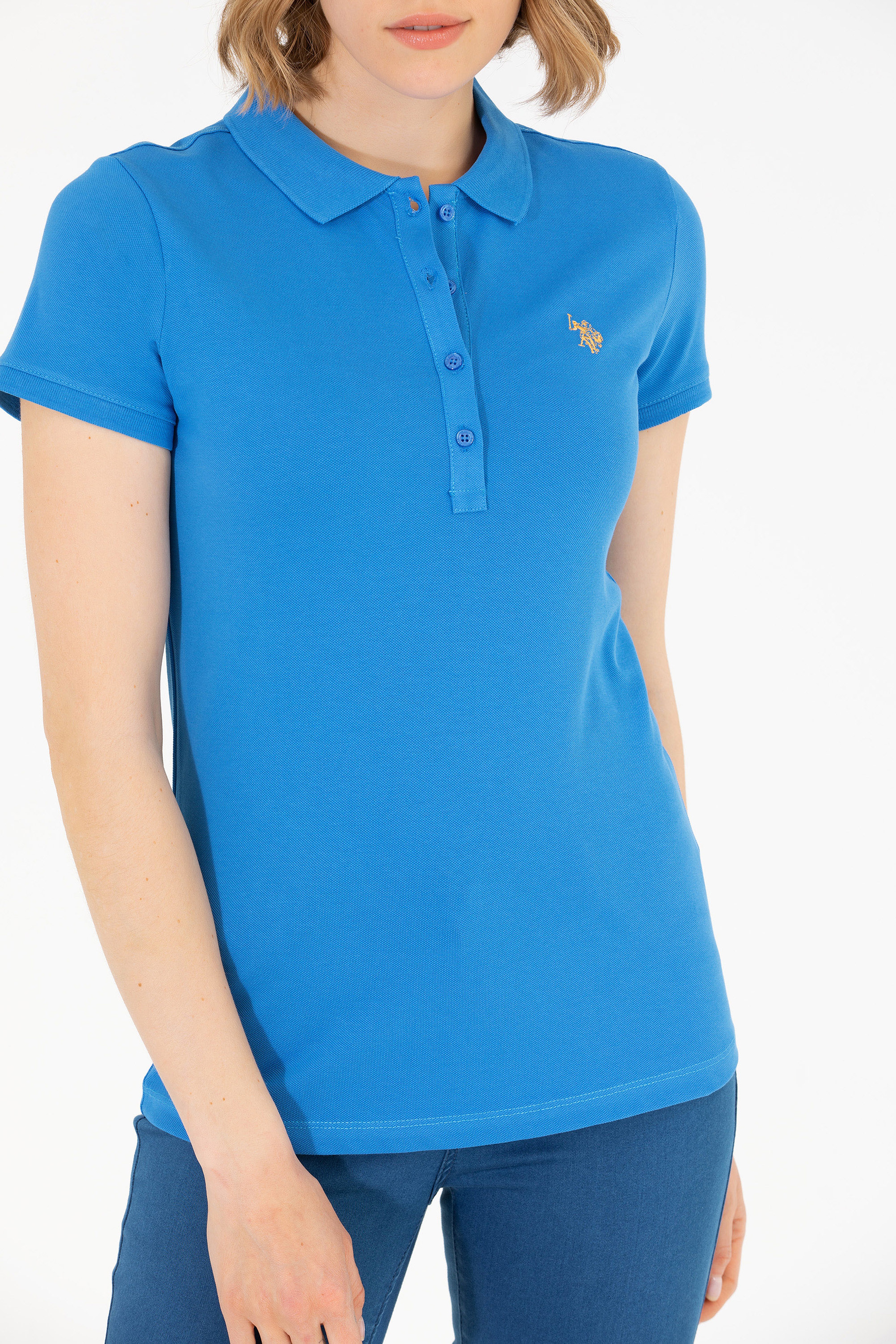 Kadın Saks Basic Polo Yaka Tişört - Image 6