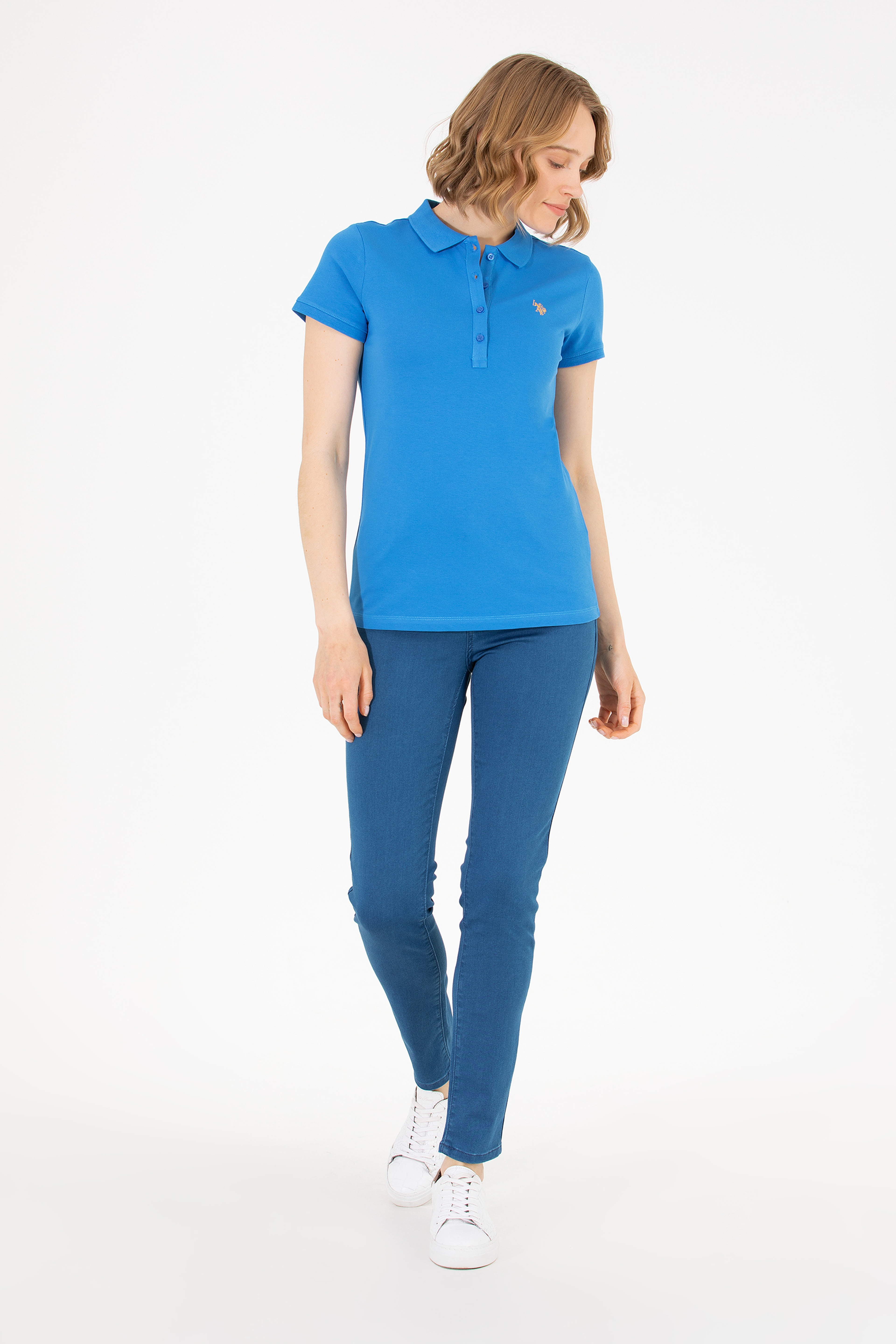 Kadın Saks Basic Polo Yaka Tişört - Image 4