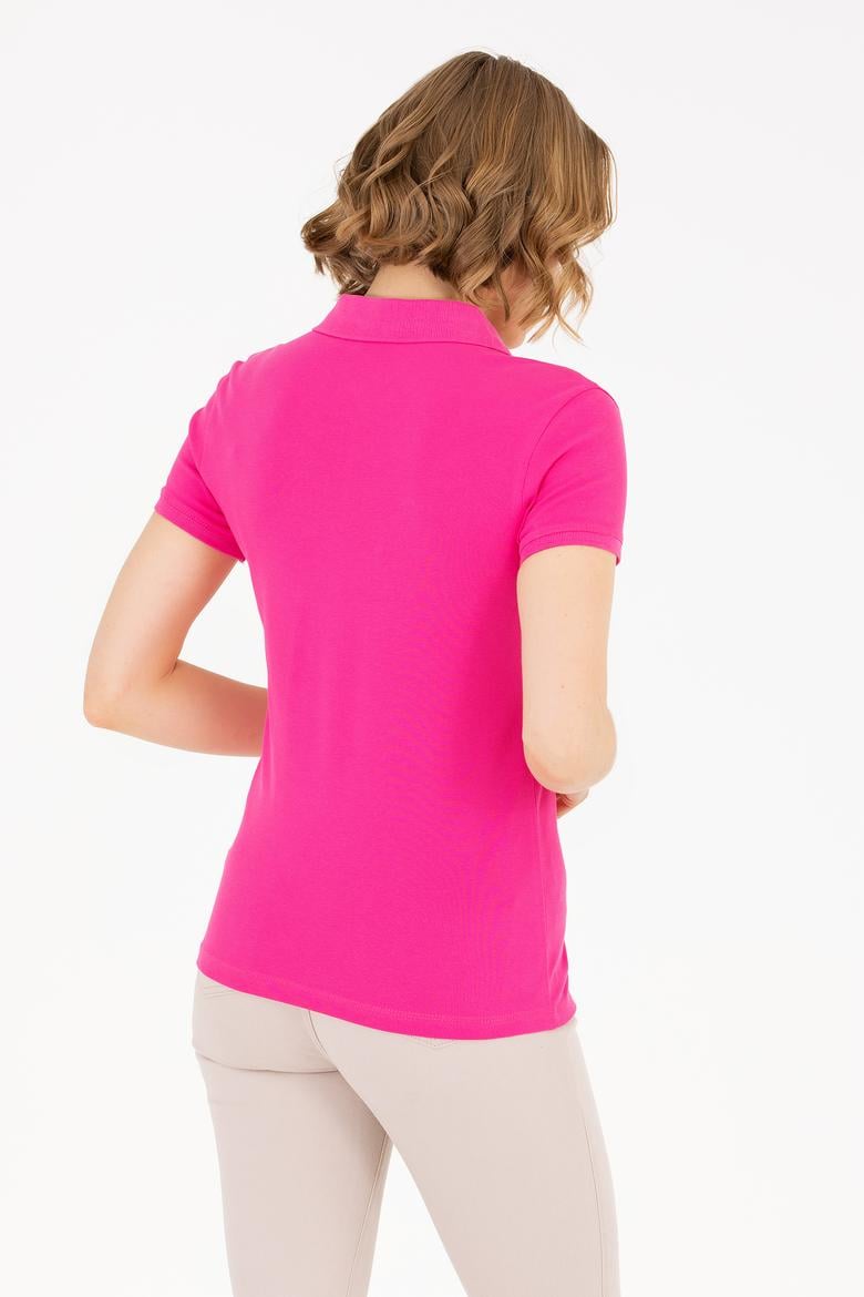 Kadın Fuşya Basic Polo Yaka Tişört - 50262675182