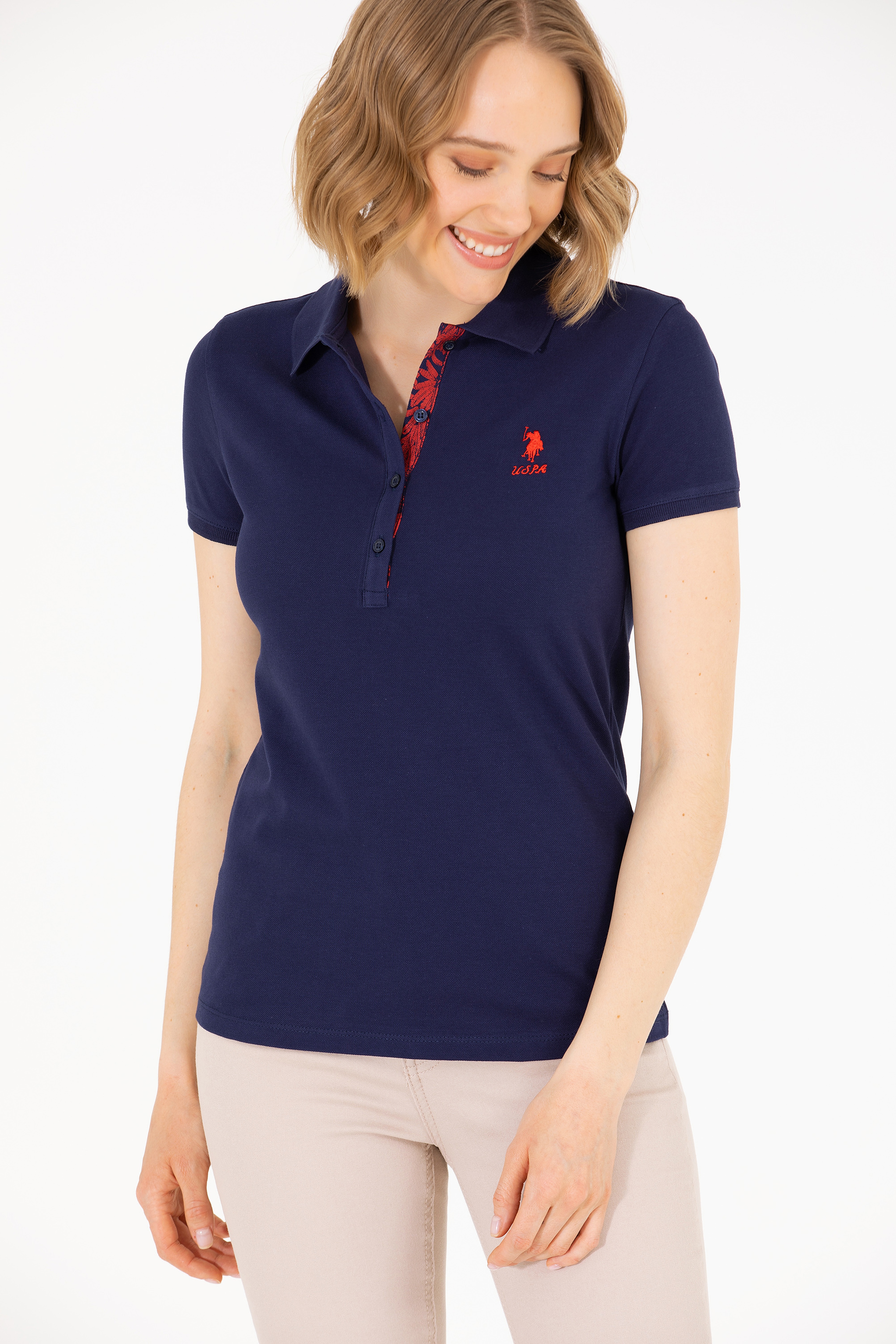 Kadın Lacivert Basic Polo Yaka Tişört - Image 4