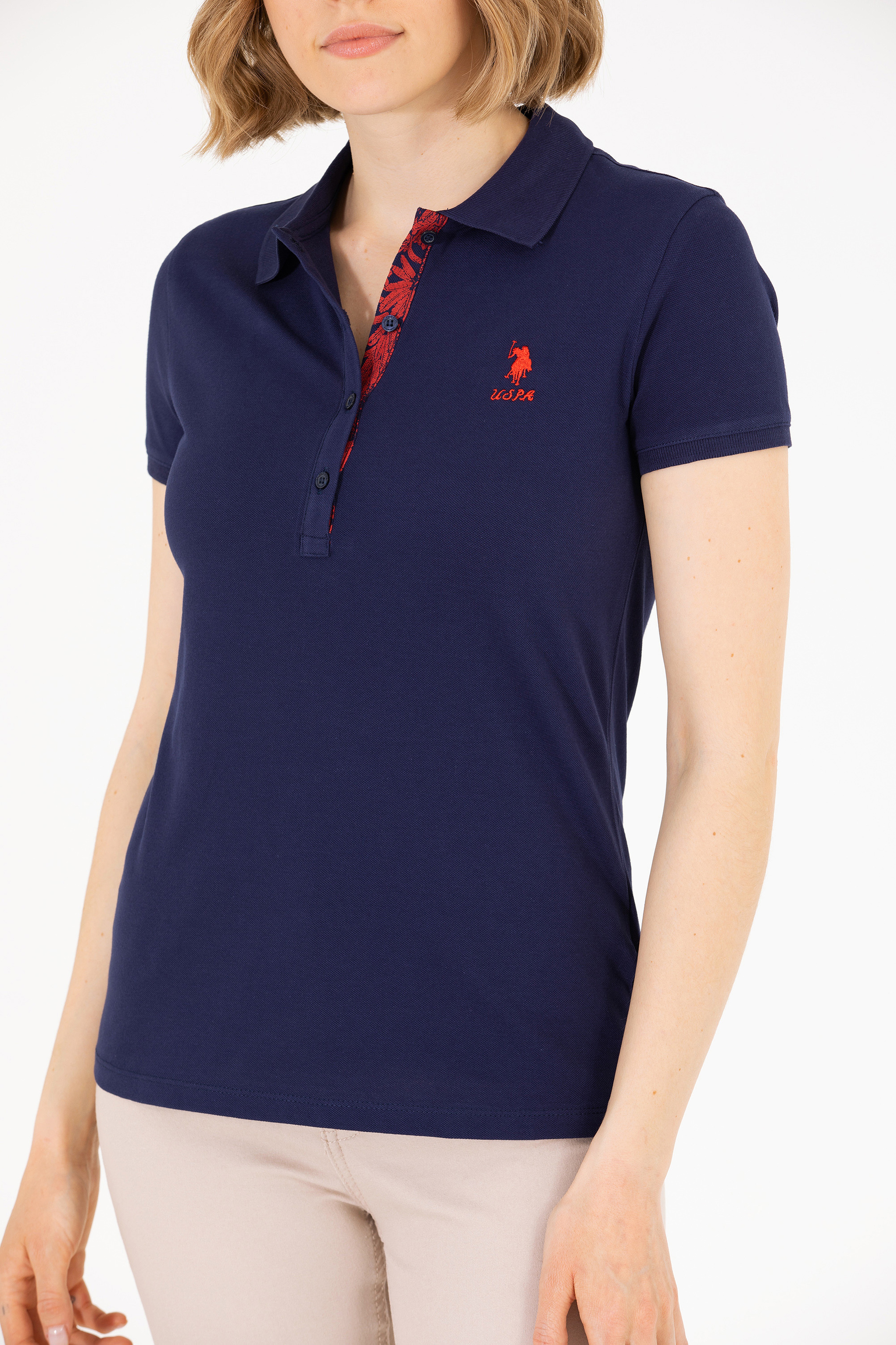 Kadın Lacivert Basic Polo Yaka Tişört