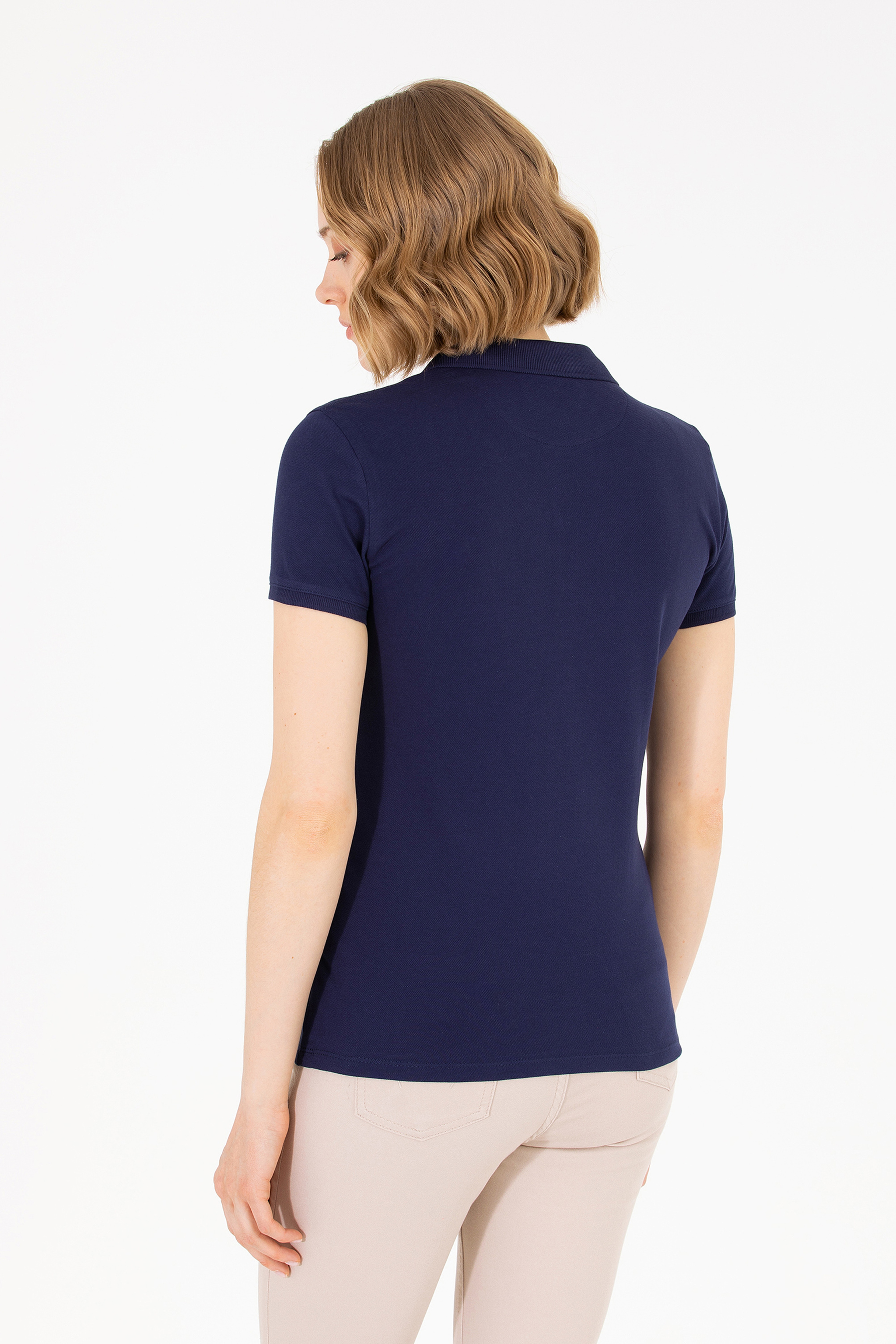 Kadın Lacivert Basic Polo Yaka Tişört - Image 5