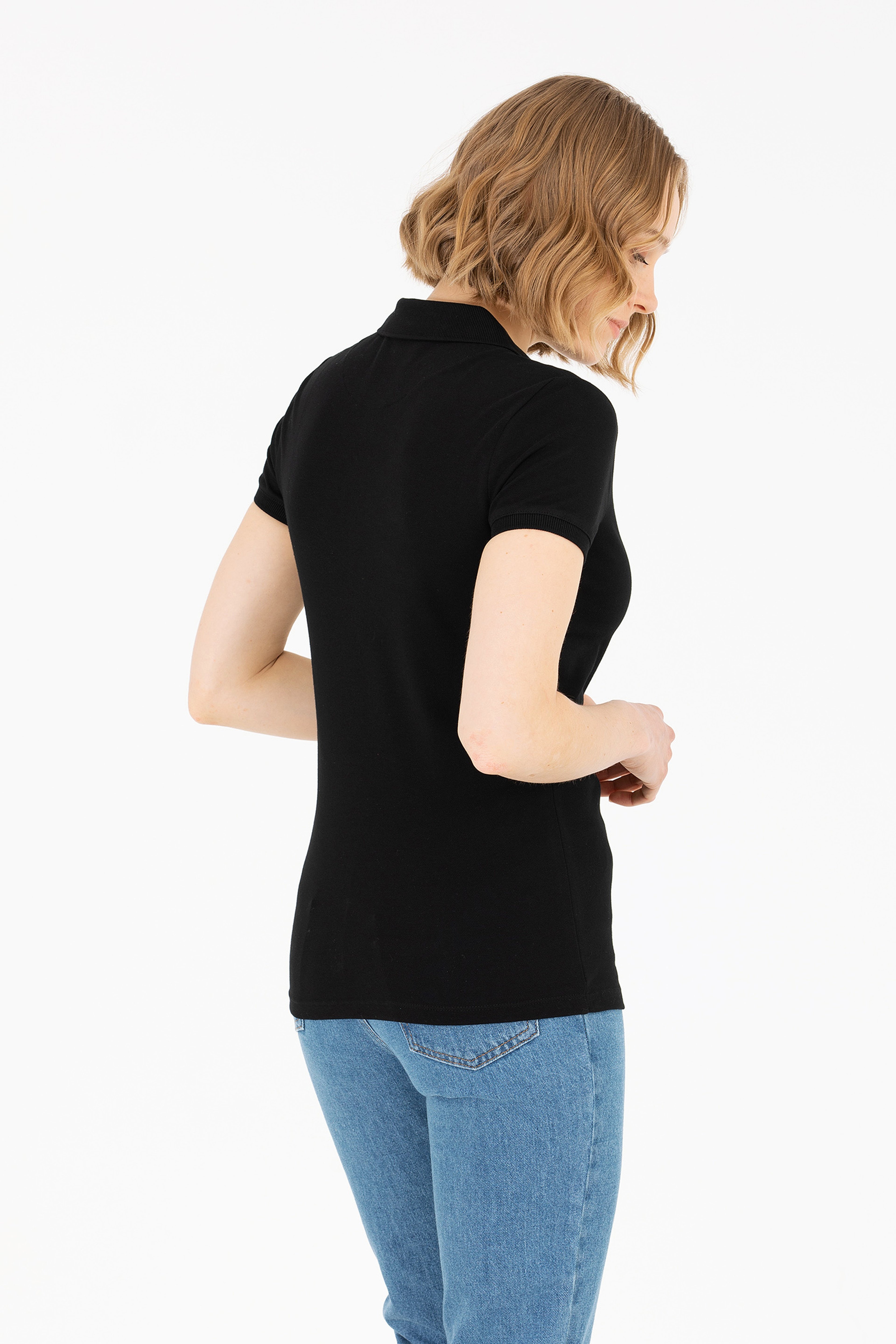 Kadın Siyah Basic Polo Yaka Tişört