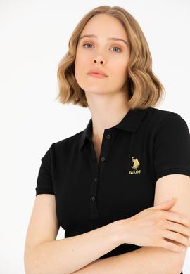 Kadın Siyah Basic Polo Yaka Tişört - 50262698048