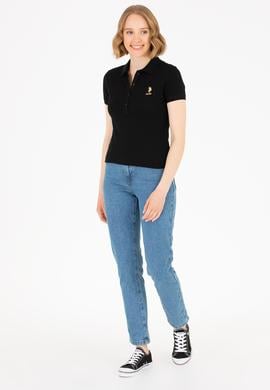 Kadın Siyah Basic Polo Yaka Tişört - 50262698048