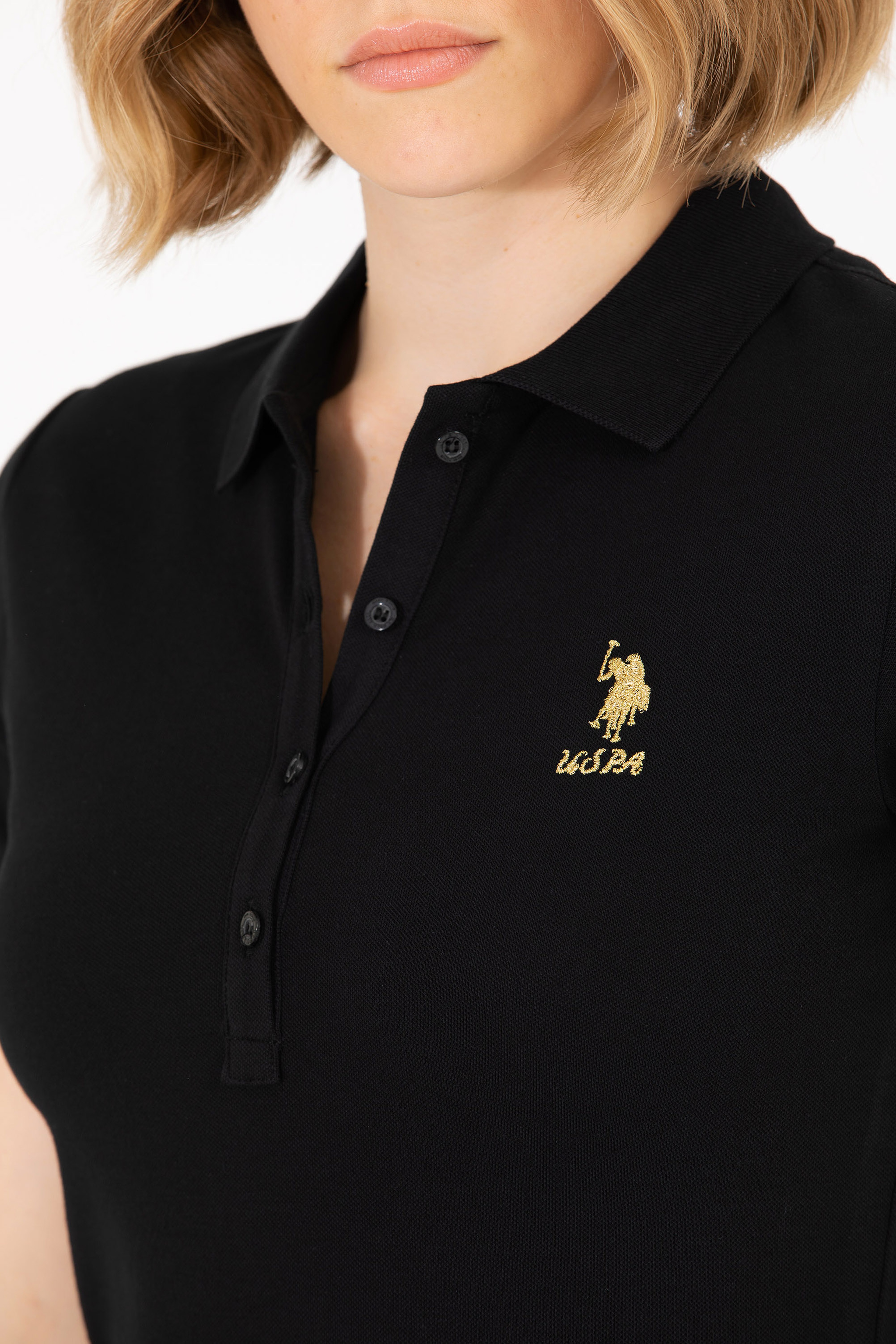 Kadın Siyah Basic Polo Yaka Tişört