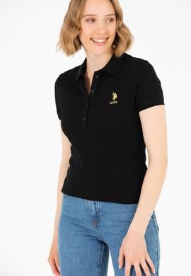 Kadın Siyah Basic Polo Yaka Tişört - 50262698048