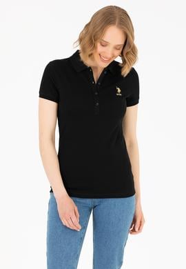 Kadın Siyah Basic Polo Yaka Tişört - 50262698048