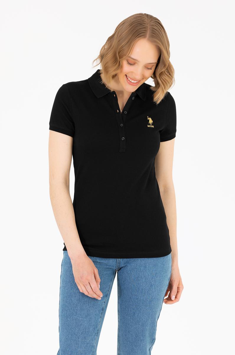 Kadın Siyah Basic Polo Yaka Tişört
