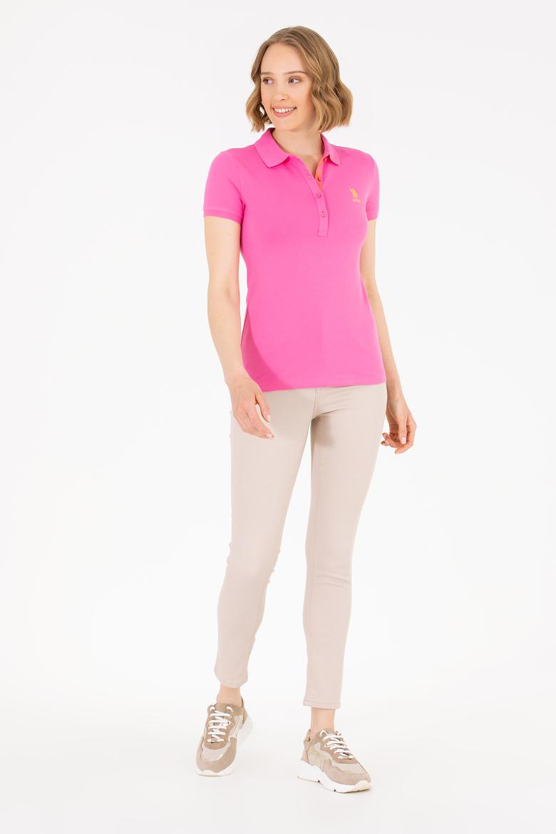 Kadın Pembe Basic Polo Yaka Tişört - 50262698072