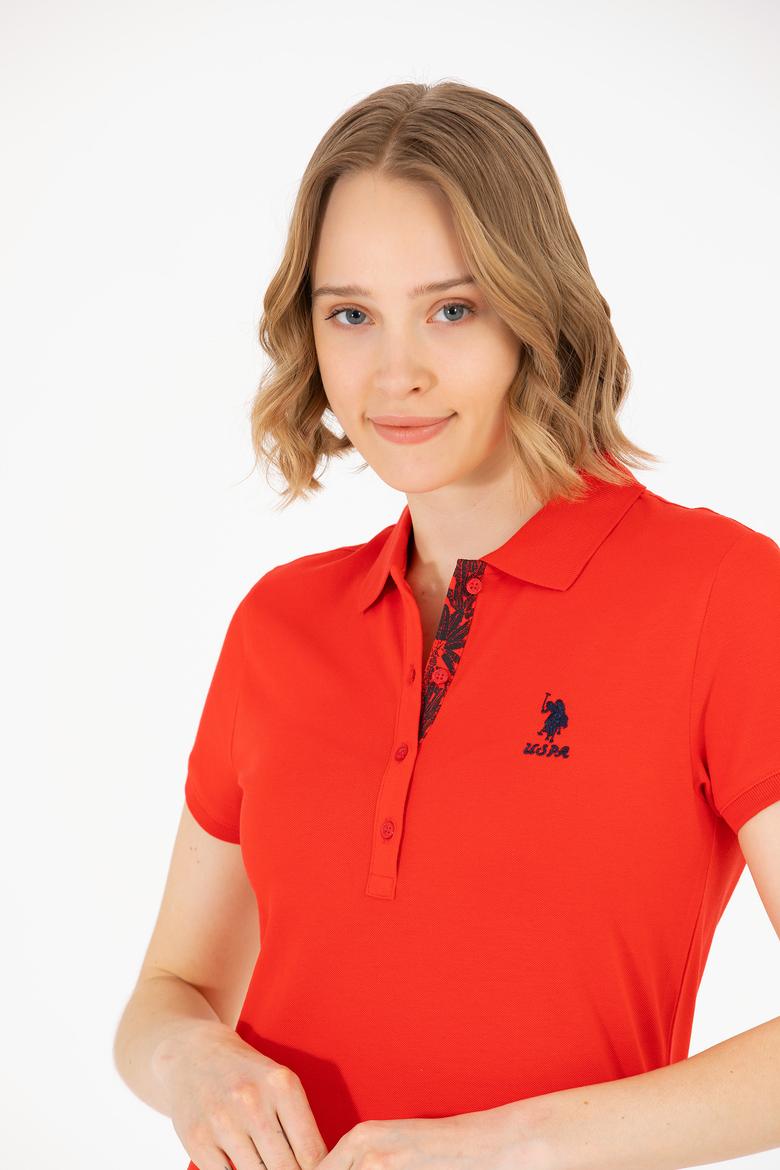 Kadın Kırmızı Basic Polo Yaka Tişört - 50262698251