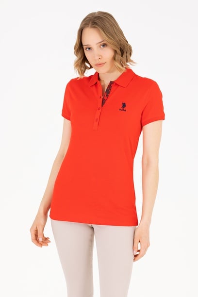 Kadın Kırmızı Basic Polo Yaka Tişört