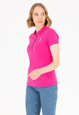 Kadın Fuşya Basic Polo Yaka Tişört - 50262698261