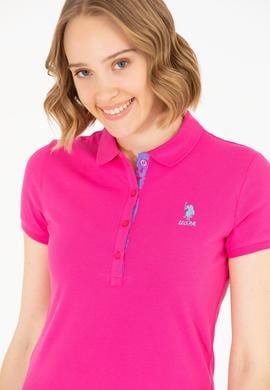 Kadın Fuşya Basic Polo Yaka Tişört - 50262698261