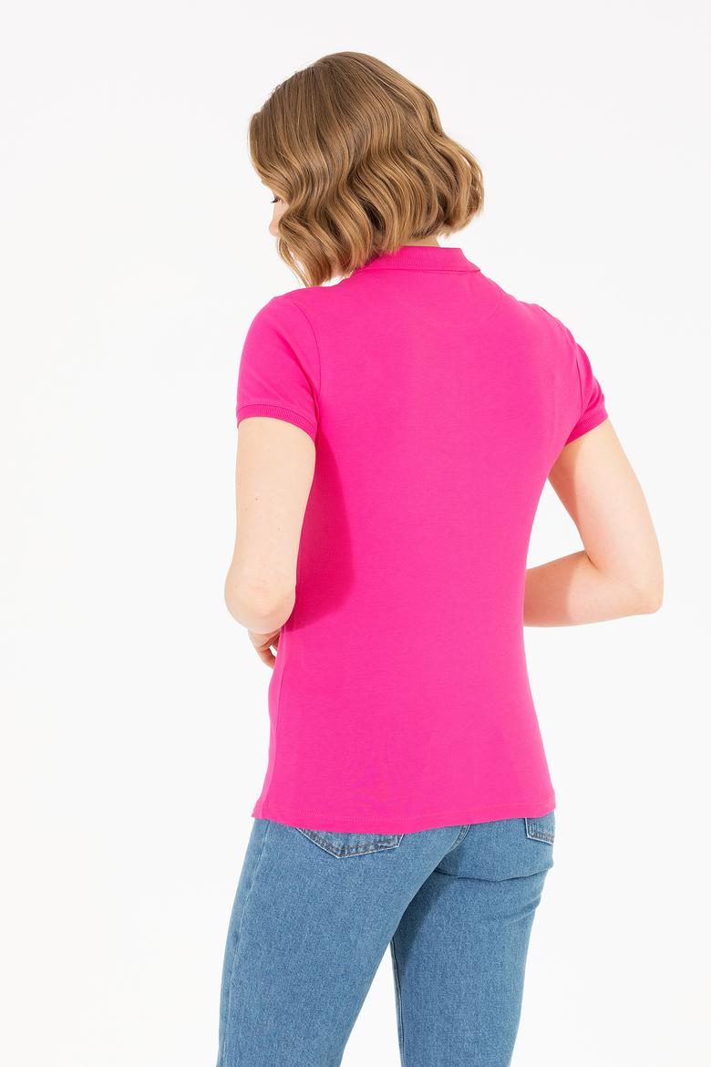 Kadın Fuşya Basic Polo Yaka Tişört - 50262698261