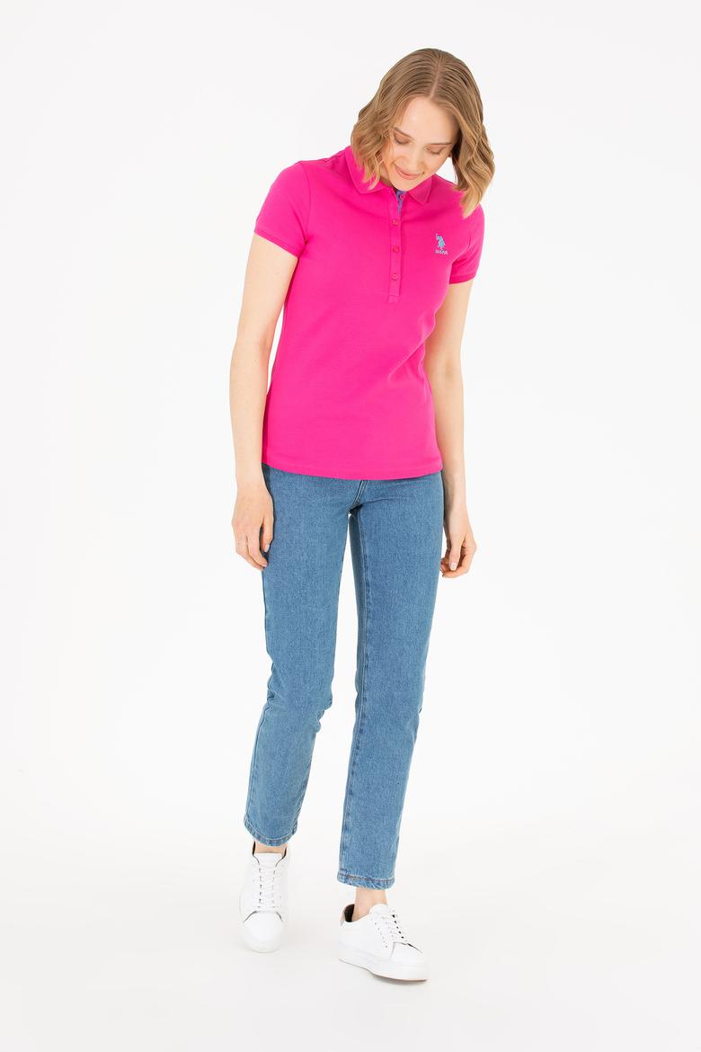Kadın Fuşya Basic Polo Yaka Tişört - 50262698261