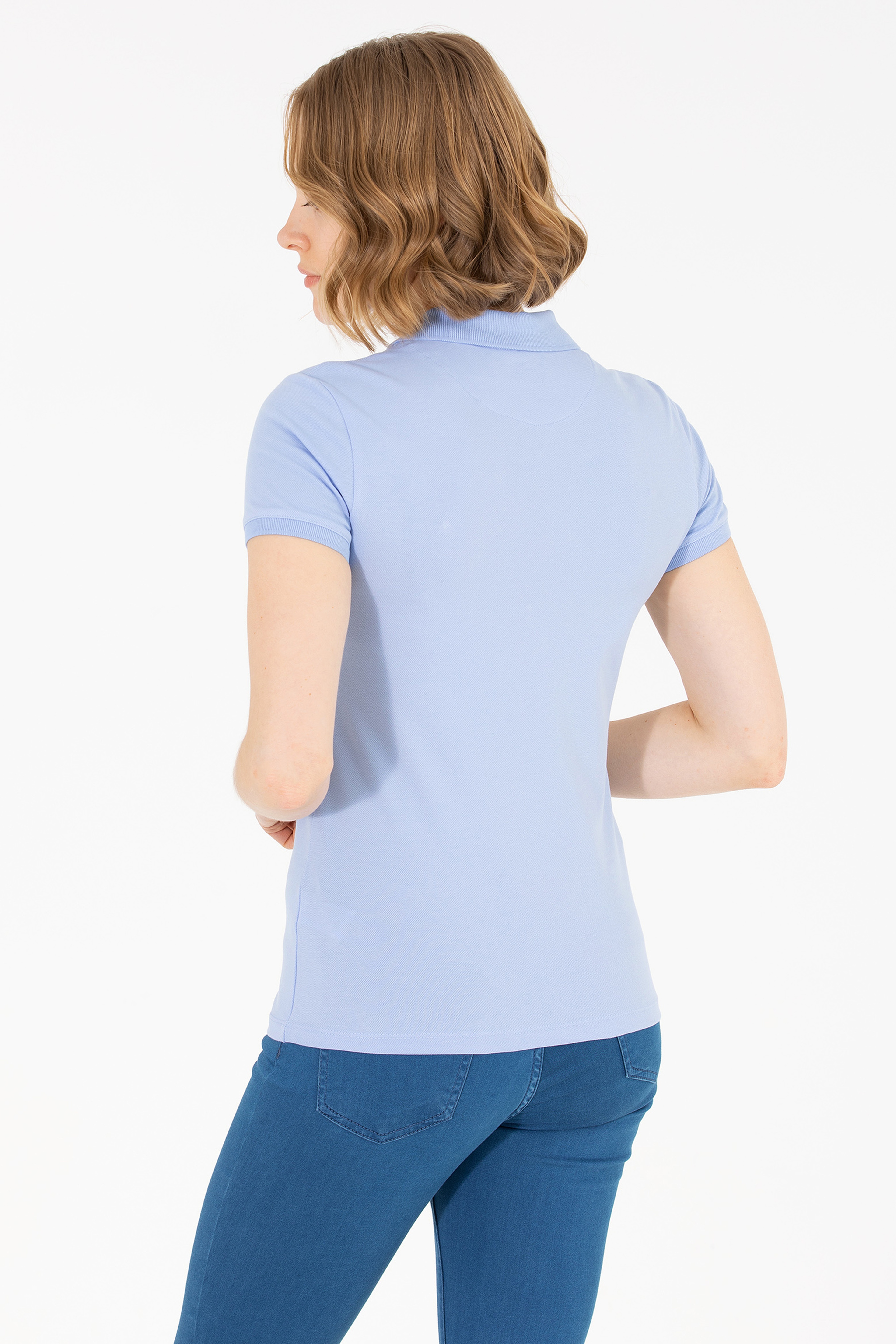 Kadın Mavi Basic Polo Yaka Tişört