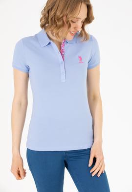 Kadın Mavi Basic Polo Yaka Tişört - 50262698290