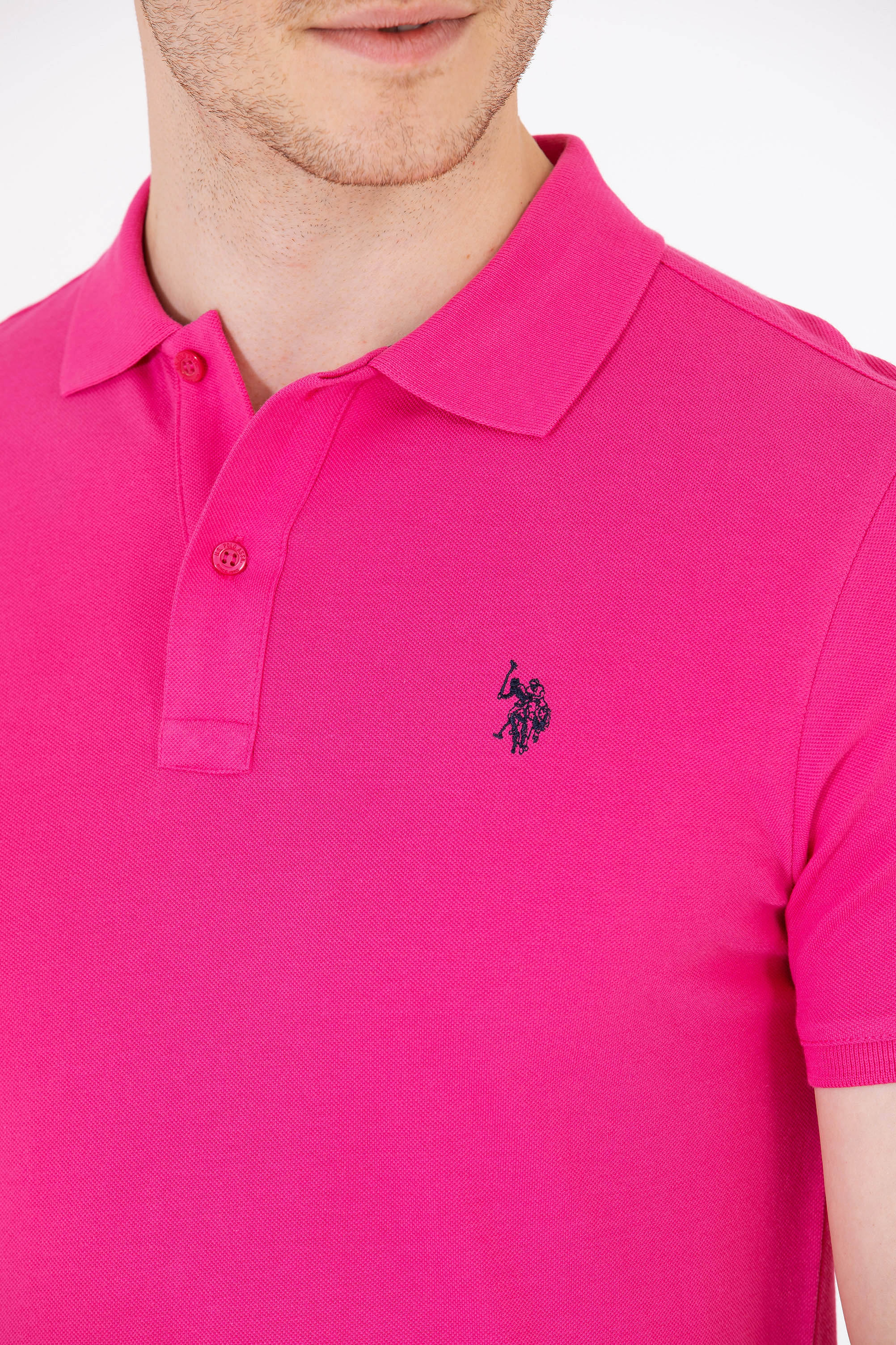 Erkek Fuşya Basic Polo Yaka Tişört - Image 7