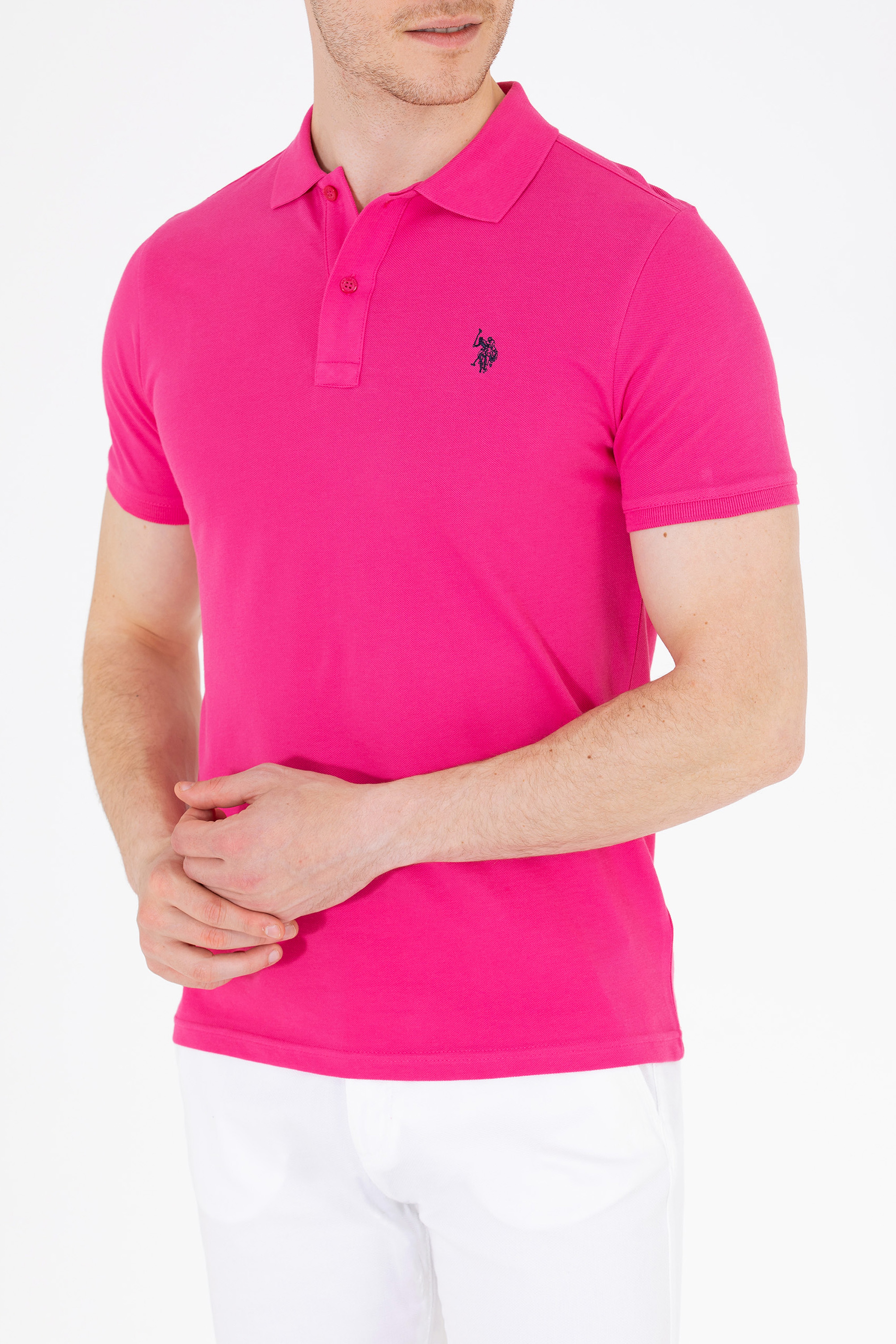 Erkek Fuşya Basic Polo Yaka Tişört