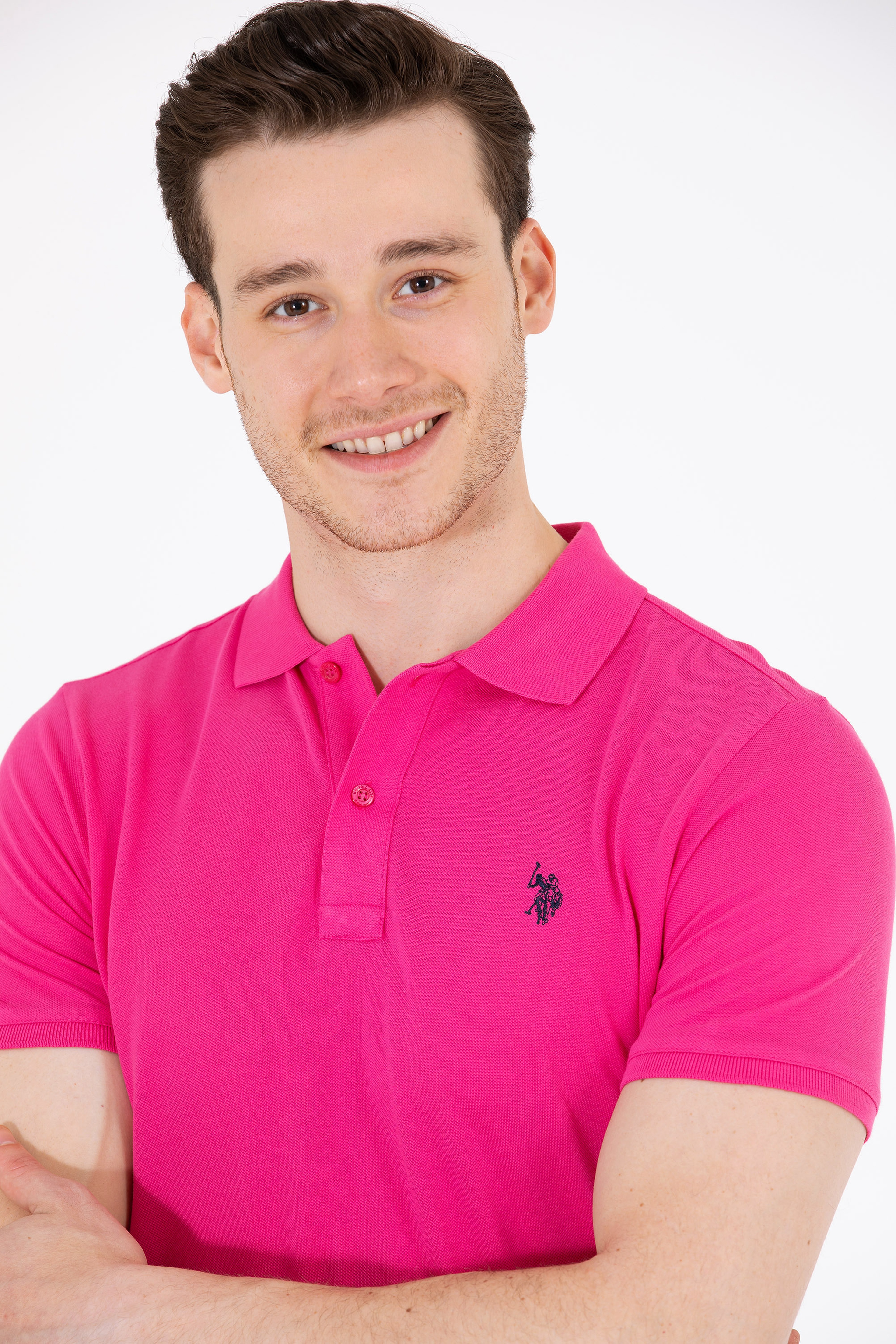 Erkek Fuşya Basic Polo Yaka Tişört - Image 3