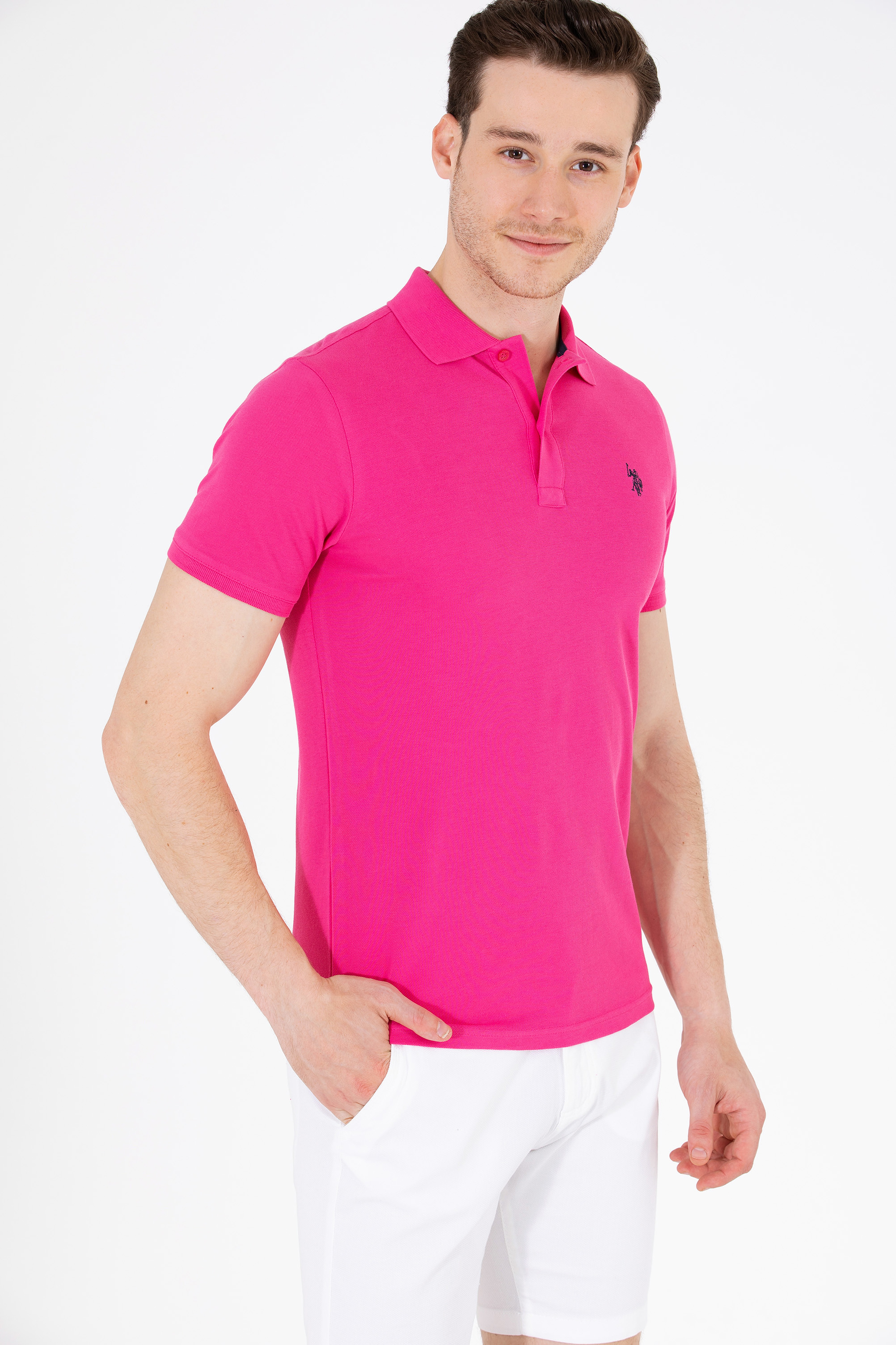 Erkek Fuşya Basic Polo Yaka Tişört - Image 2