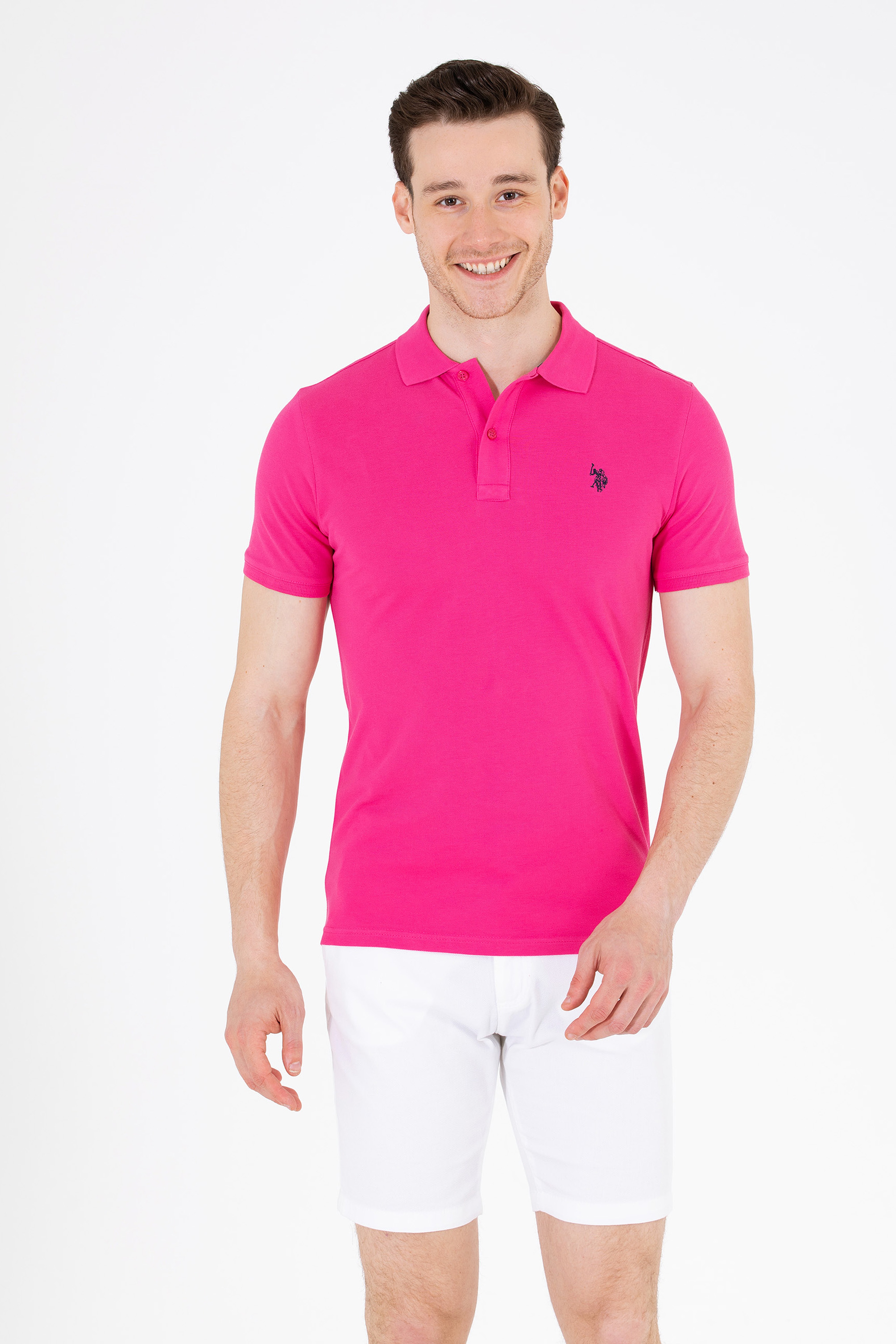 Erkek Fuşya Basic Polo Yaka Tişört - Image 1