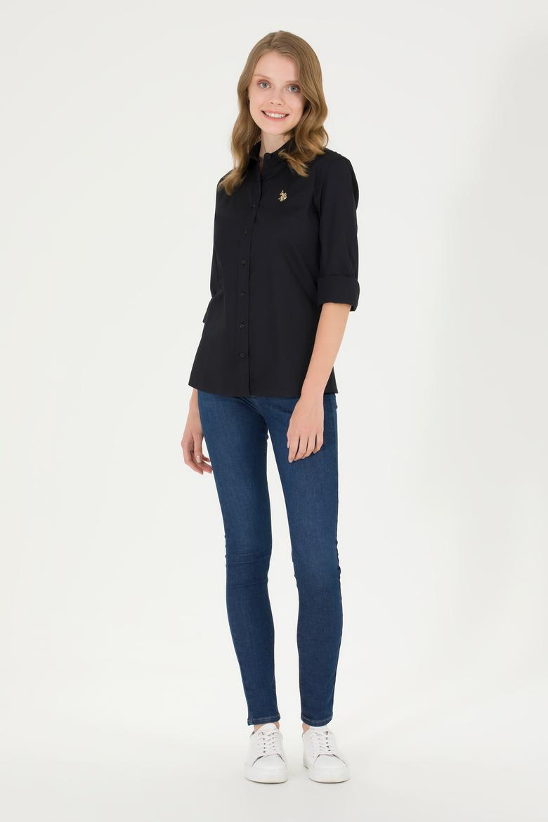 Kadın Siyah Uzun Kollu Basic Gömlek - 50262946034