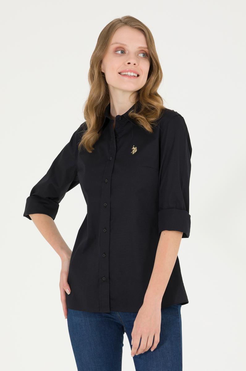 Kadın Siyah Uzun Kollu Basic Gömlek