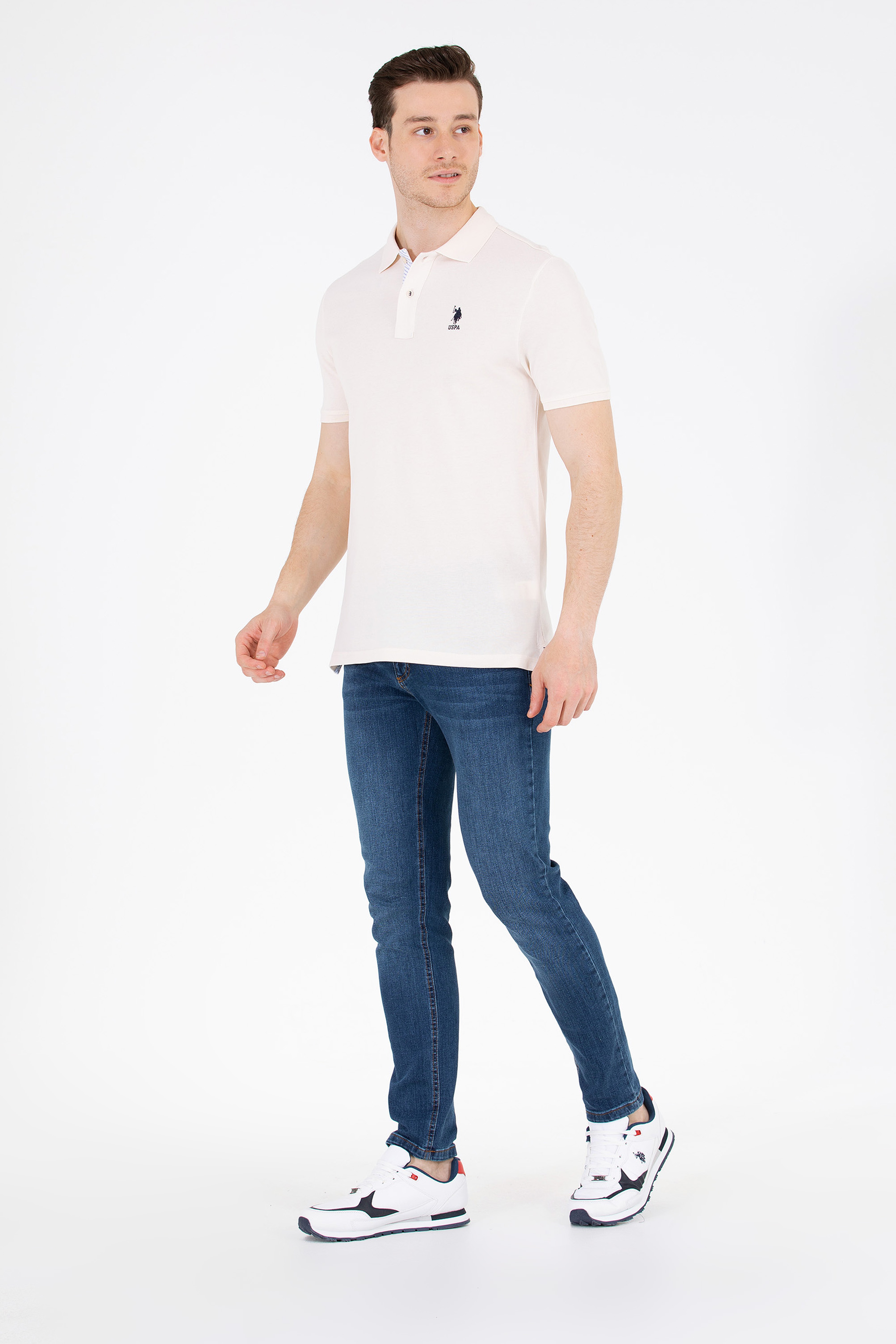 Erkek Krem Basic Polo Yaka Tişört