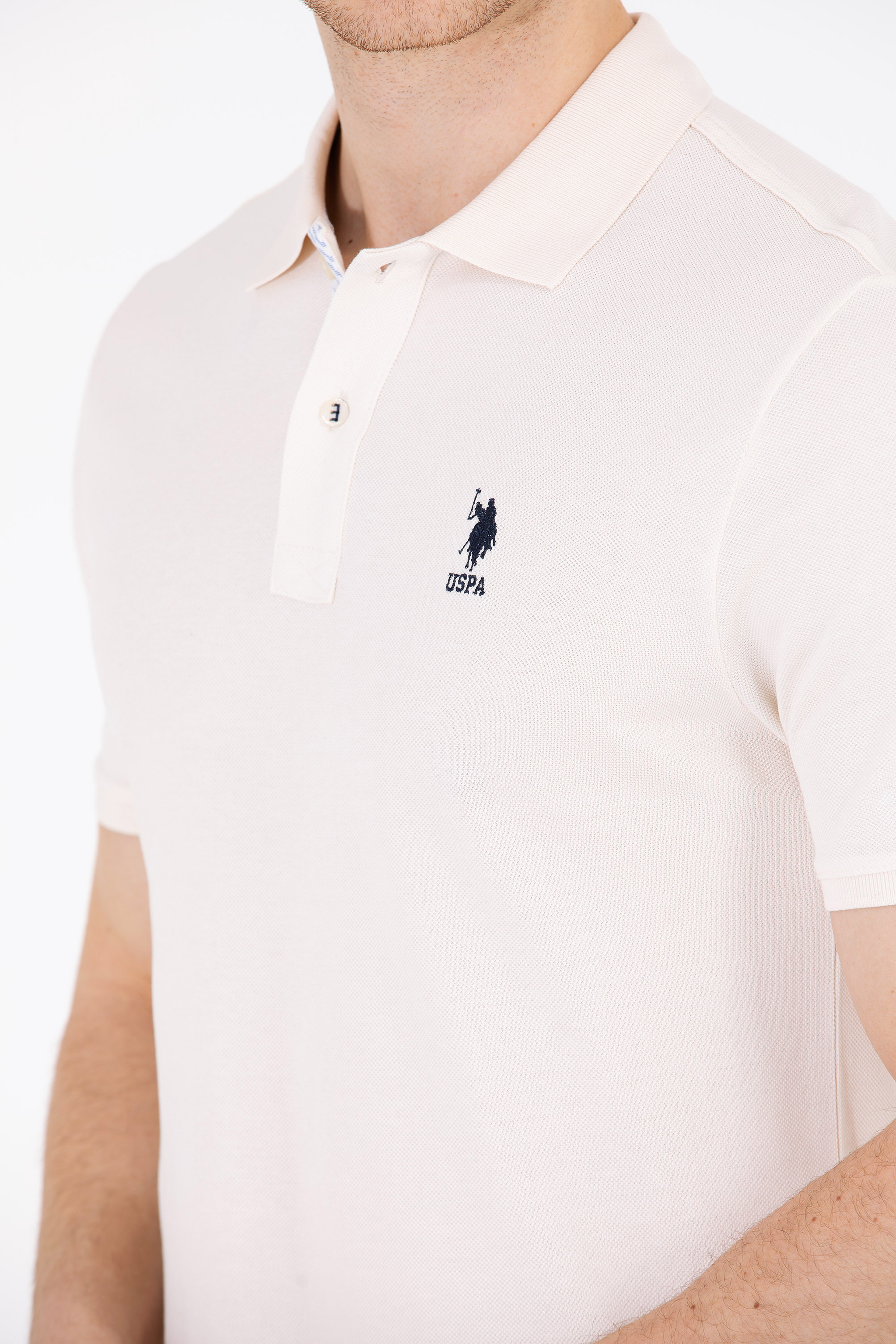 Erkek Krem Basic Polo Yaka Tişört - Image 7