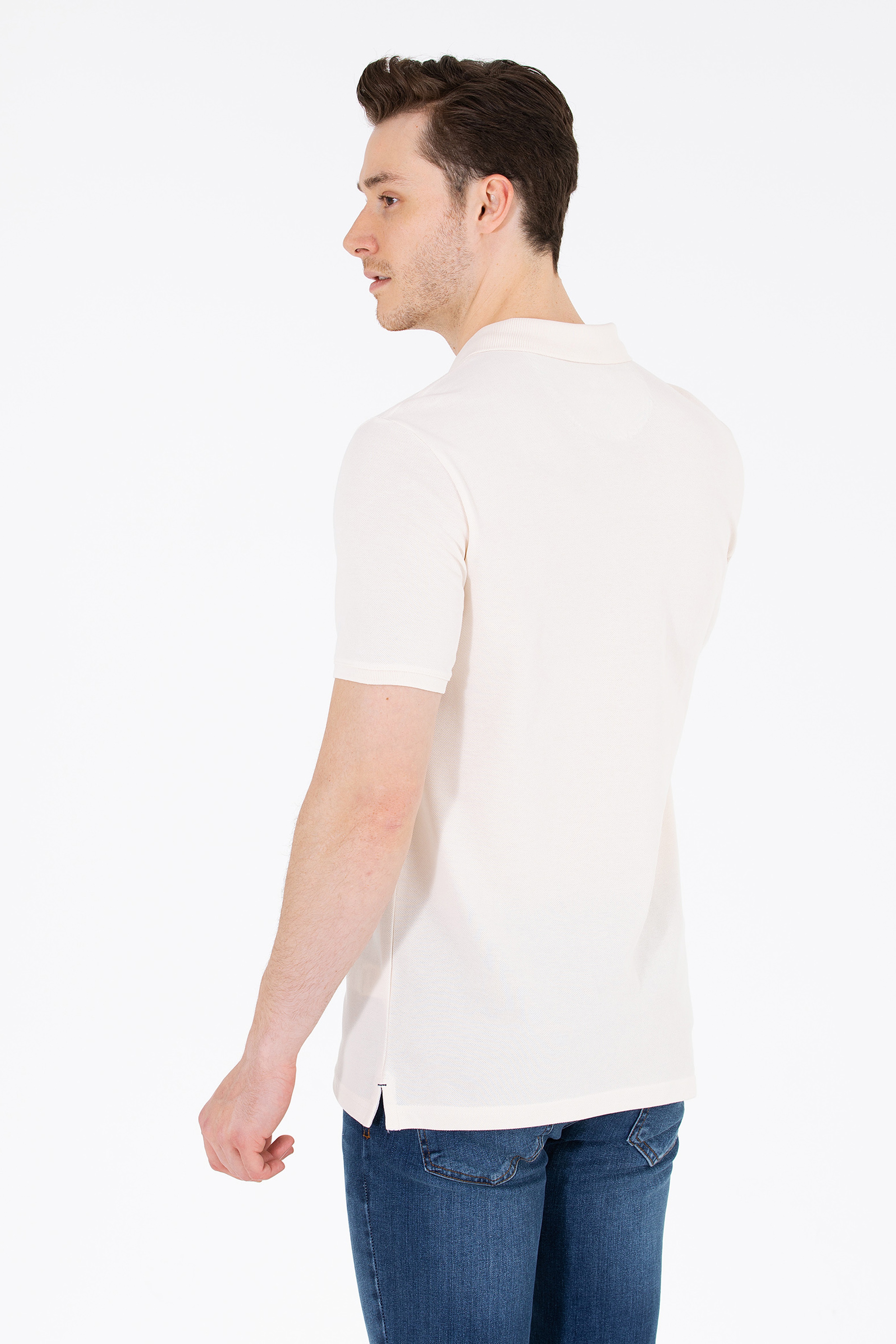 Erkek Krem Basic Polo Yaka Tişört - Image 5