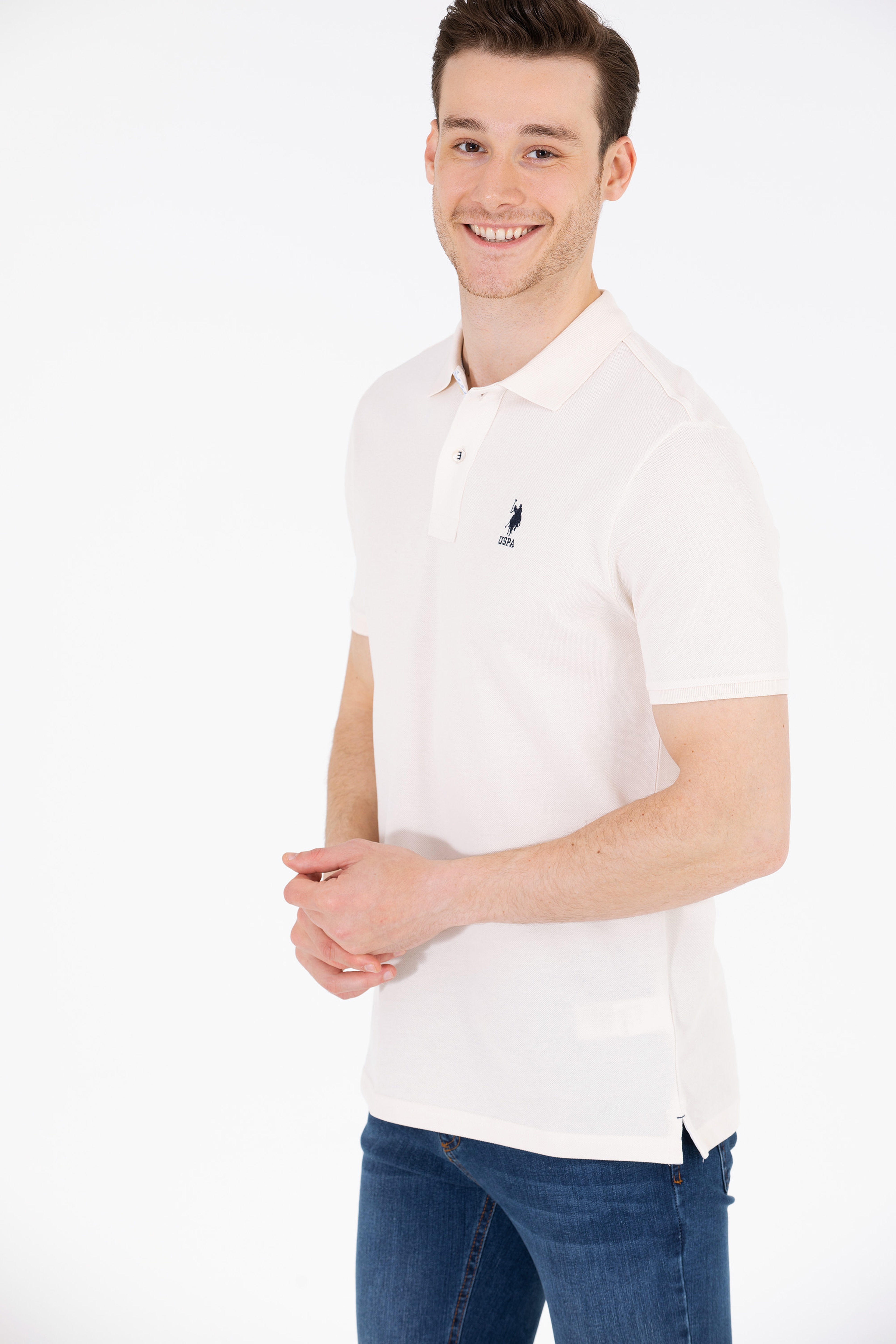 Erkek Krem Basic Polo Yaka Tişört - Image 2